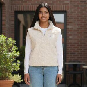 H&M Cream Colored Faux Fur Lightweight Quarter Zip Teddy Vest